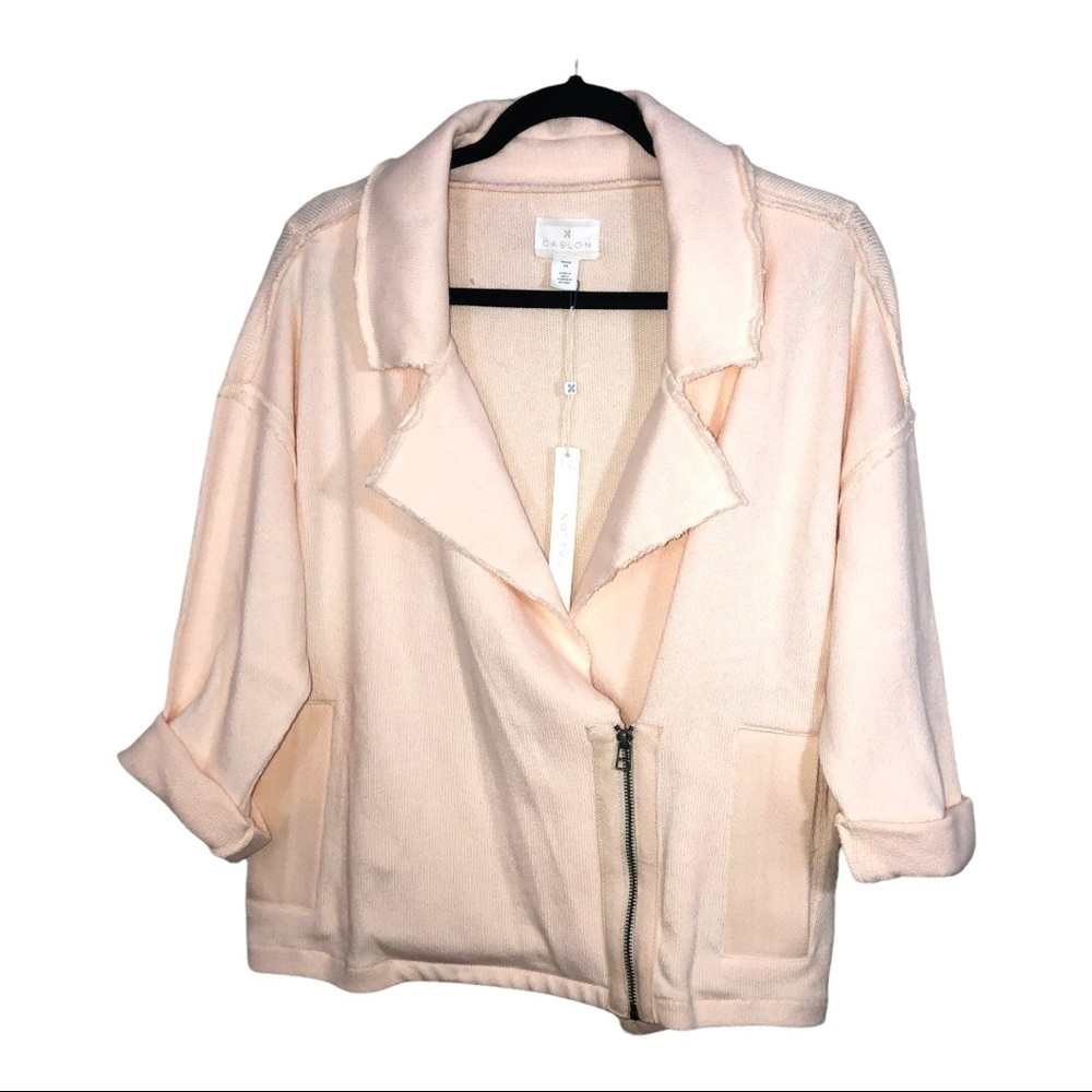 NWT CASLON Knit Moto 100% Light Peach Cotton Oversized Jacket Sz XS